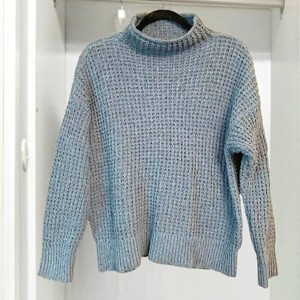 American Eagle Sweater Funnel Neck Waffle Knit Blue Gray Women's XL